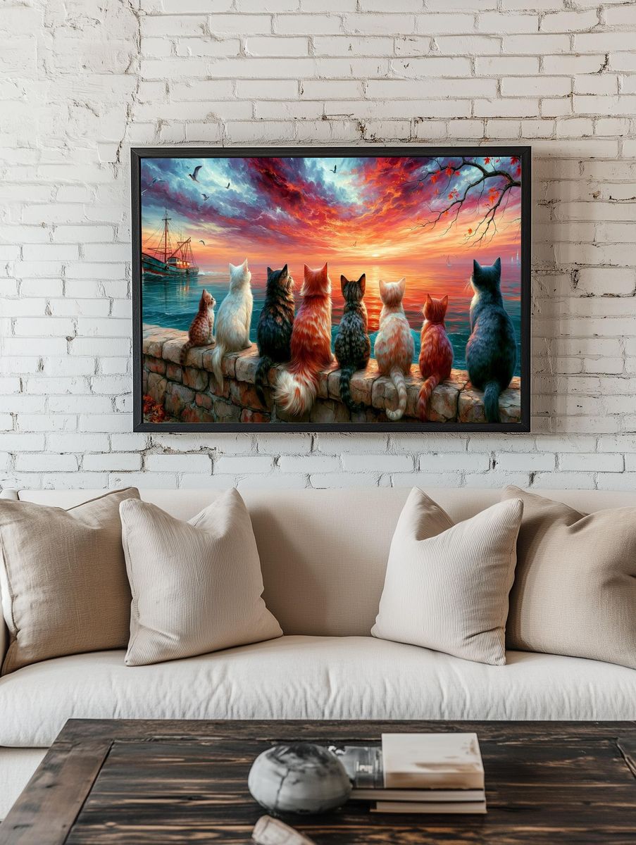 Cats at Sunset Seaside Poster. room preview