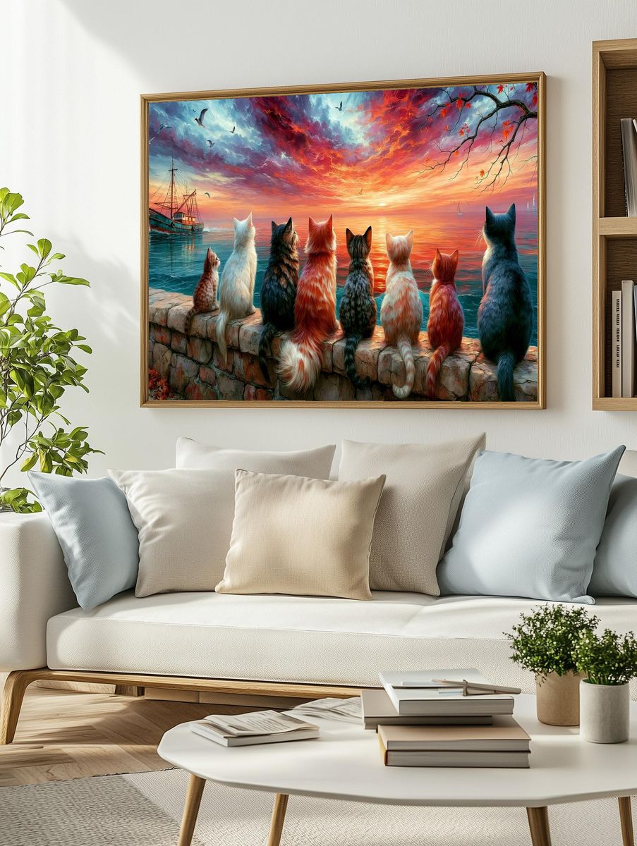 Cats at Sunset Seaside Poster. — room view 2
