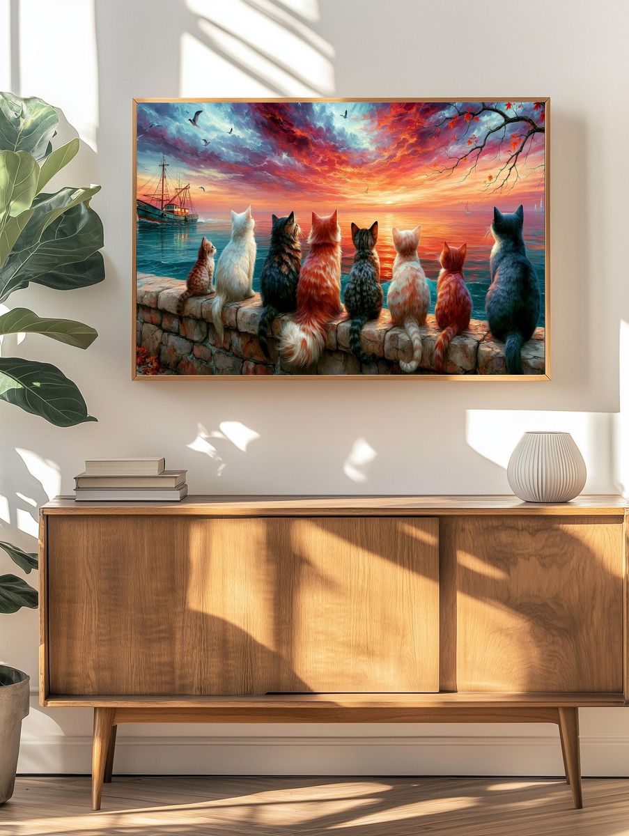 Cats at Sunset Seaside Poster. — room view 3