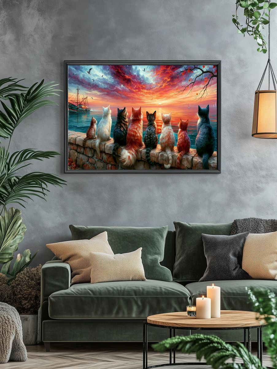 Cats at Sunset Seaside Poster. — room view 4