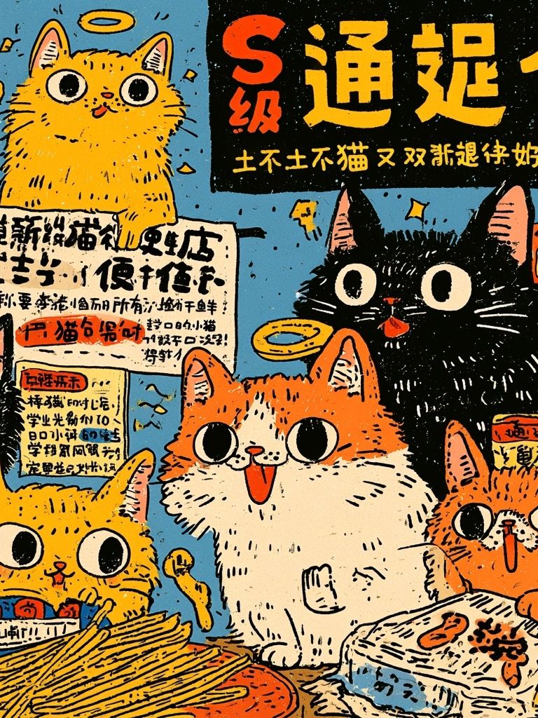 Playful Cat Comic Typography Poster. poster detail