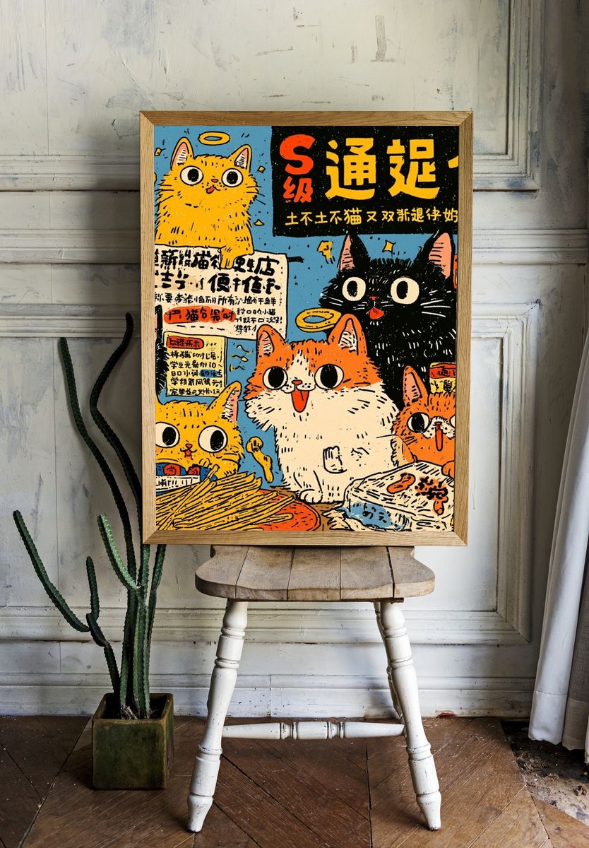 Playful Cat Comic Typography Poster. room preview