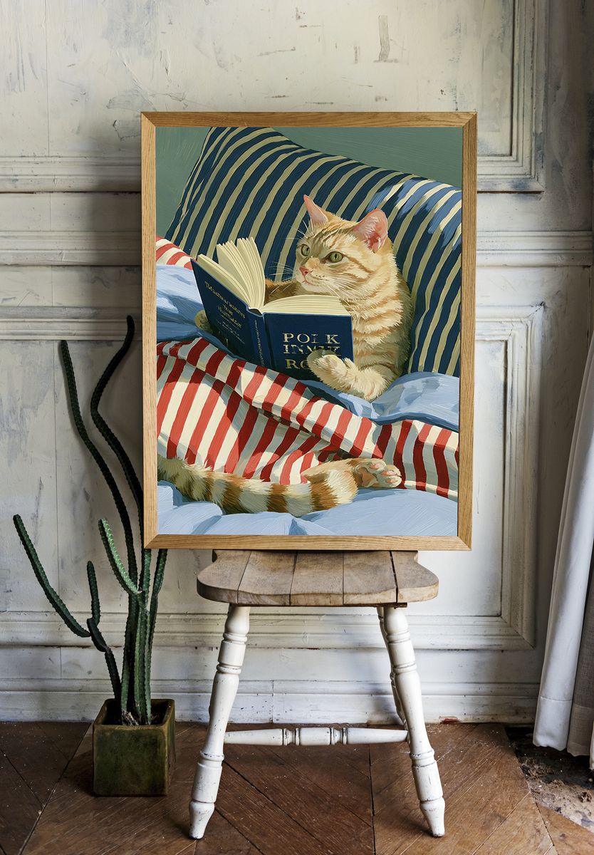 Reading Cat Illustration Poster. room preview