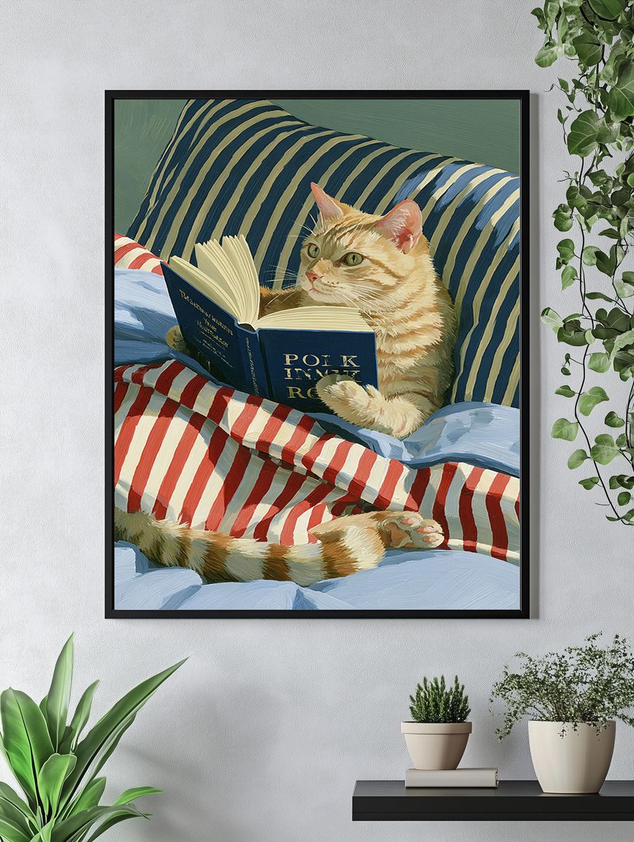 Reading Cat Illustration Poster. — room view 4