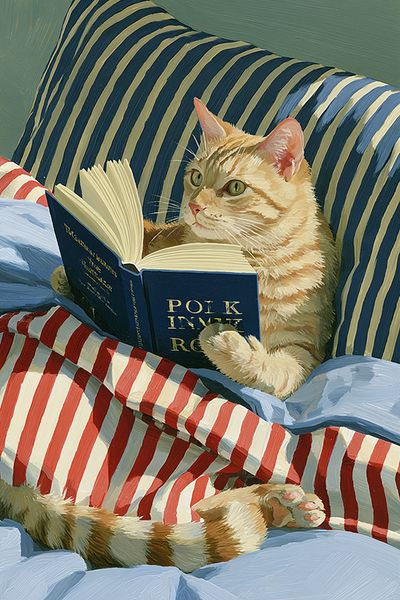 Reading Cat Illustration Poster.