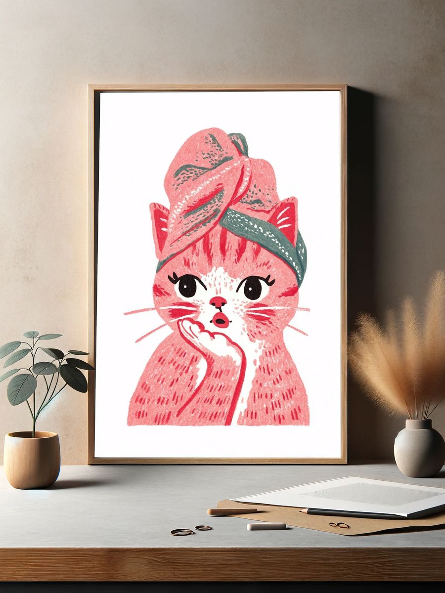 Cute Cat with Turban — Illustration Print. — room view 2