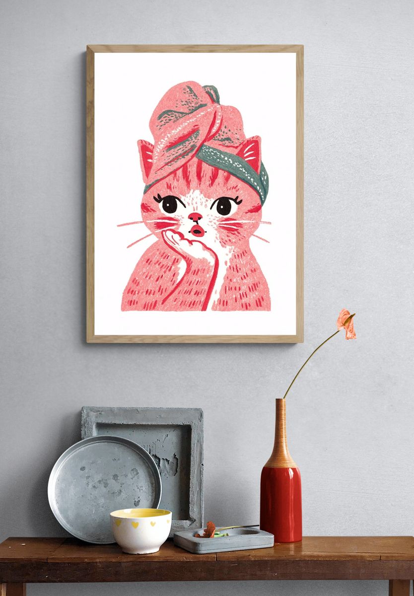 Cute Cat with Turban — Illustration Print. — room view 3