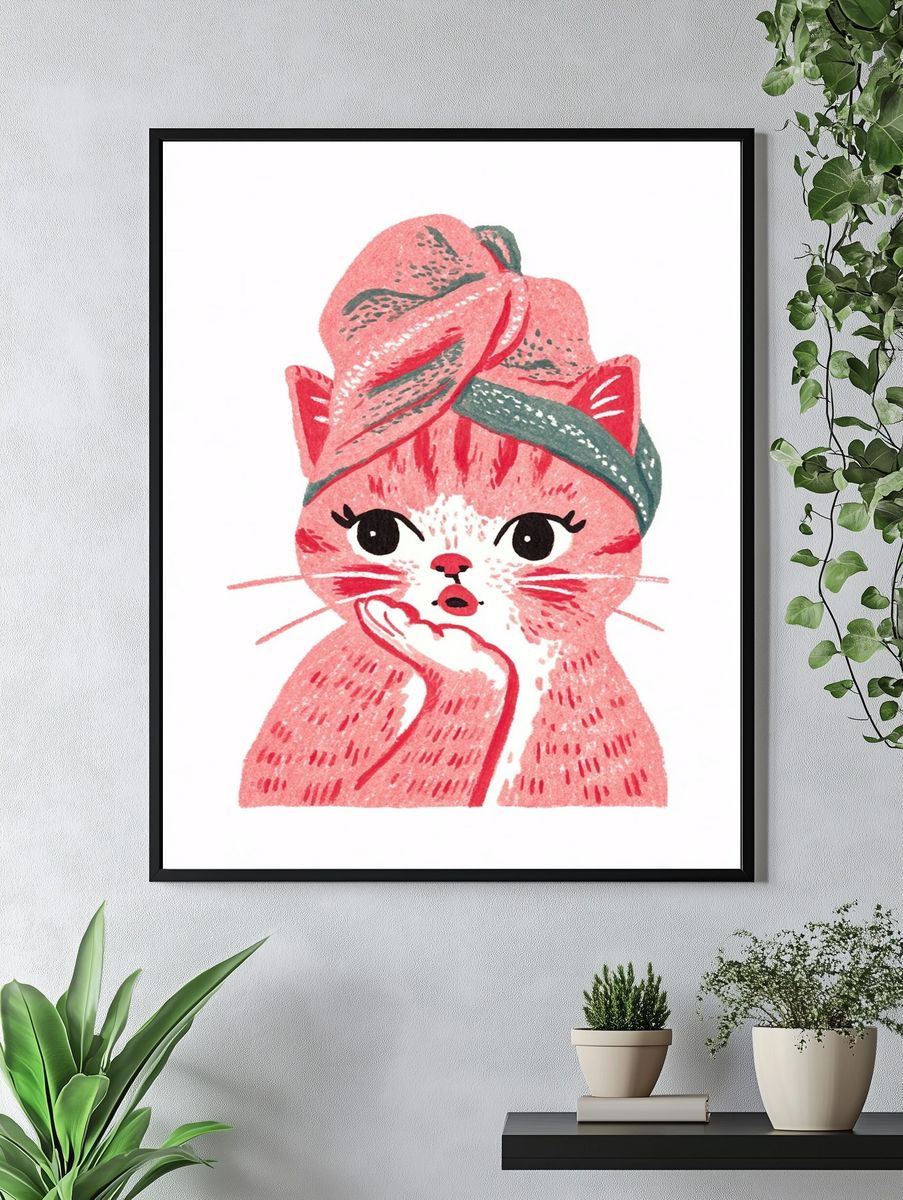 Cute Cat with Turban — Illustration Print. — room view 4