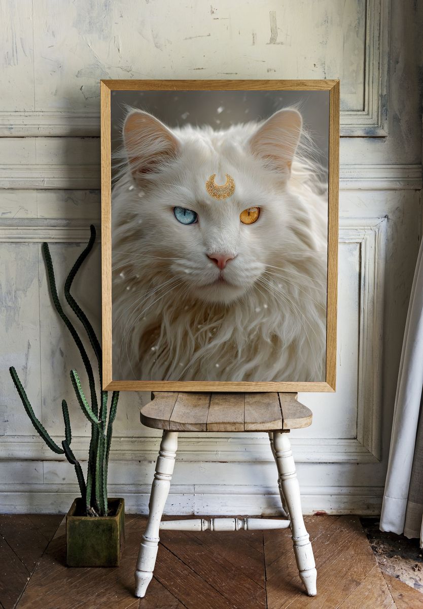 Mystic White Cat Portrait Poster. — room view 1