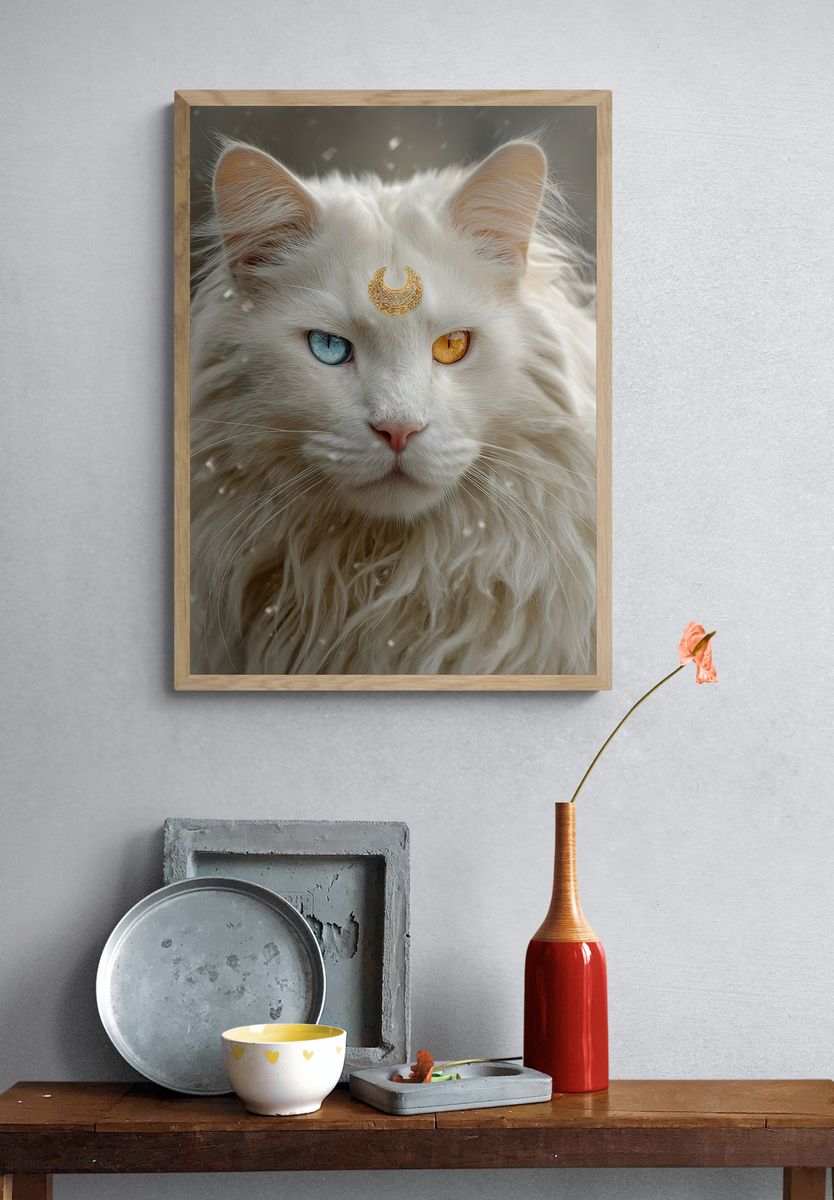 Mystic White Cat Portrait Poster. — room view 3