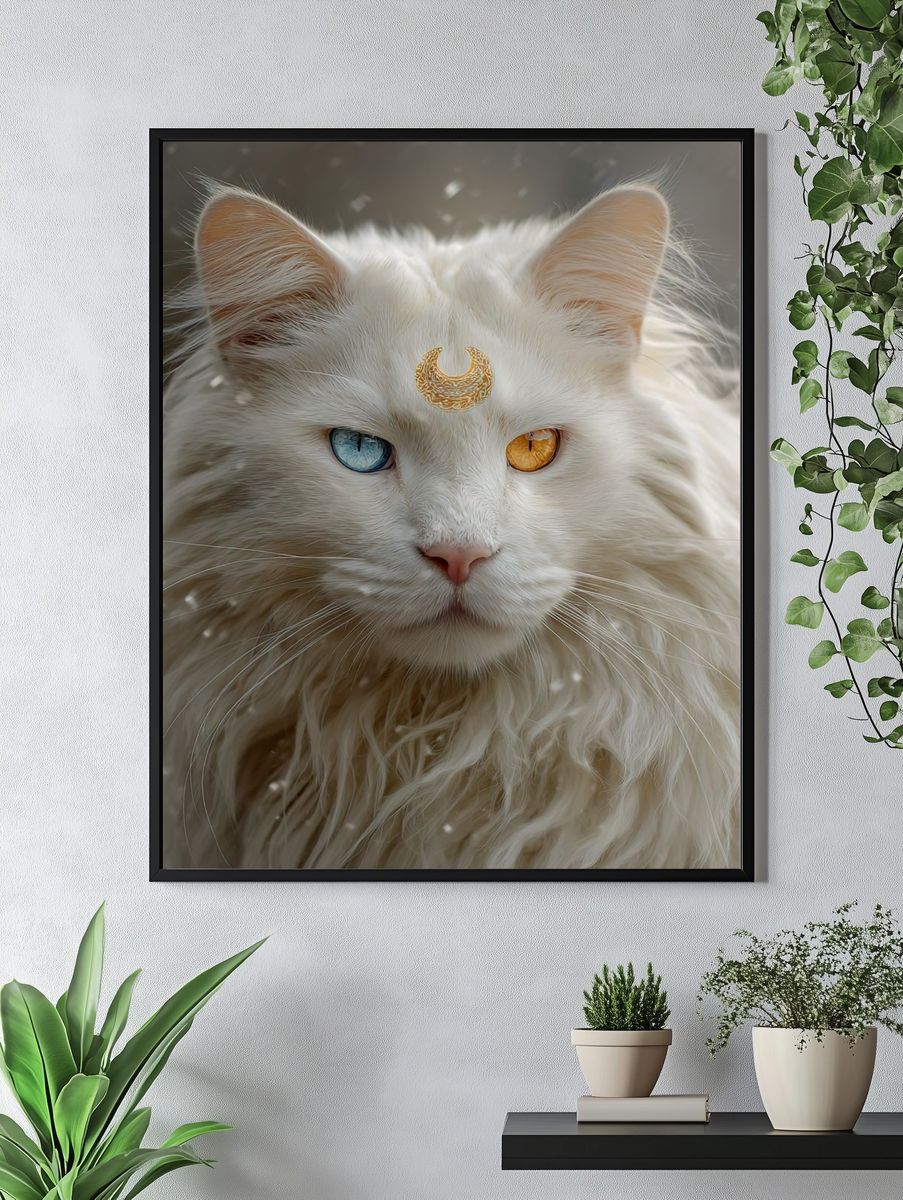 Mystic White Cat Portrait Poster. — room view 4