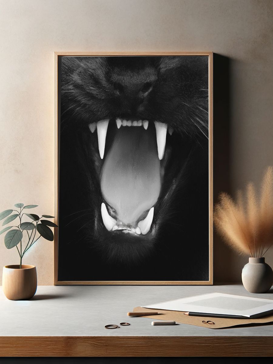 Black Cat Snarl Photography Poster. — room view 2