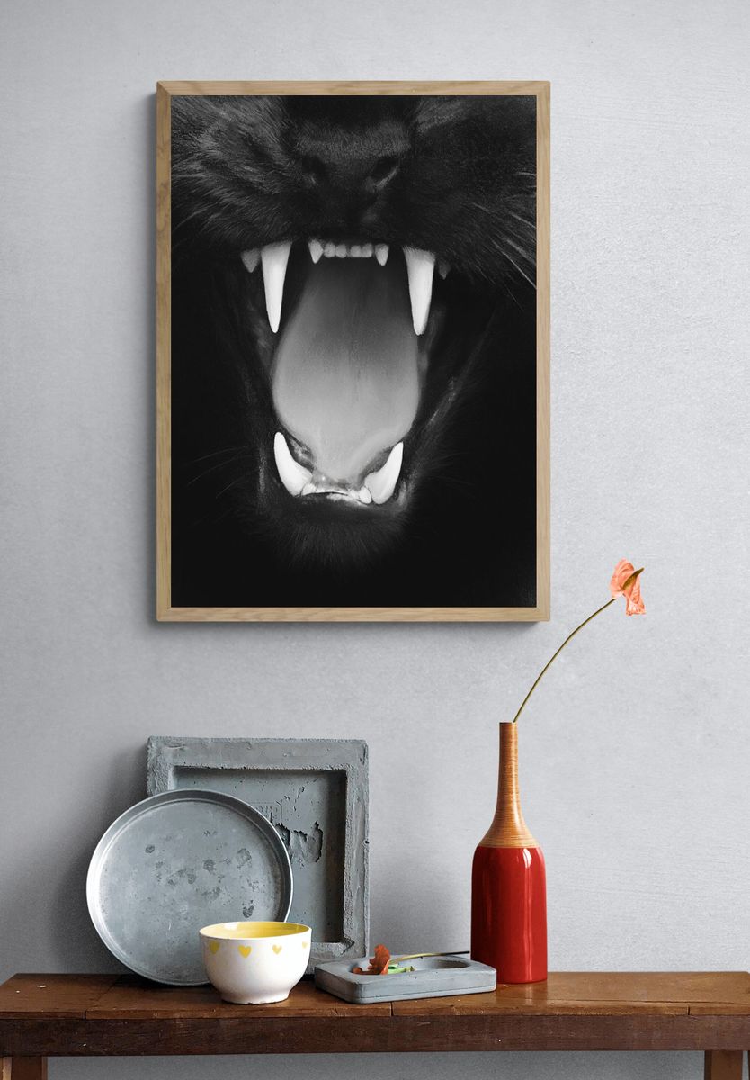 Black Cat Snarl Photography Poster. — room view 3