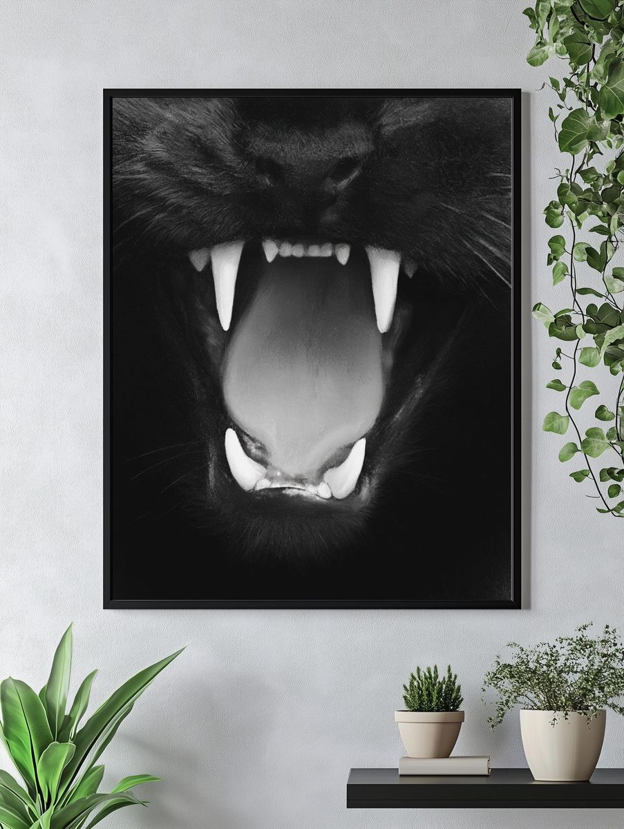 Black Cat Snarl Photography Poster. — room view 4