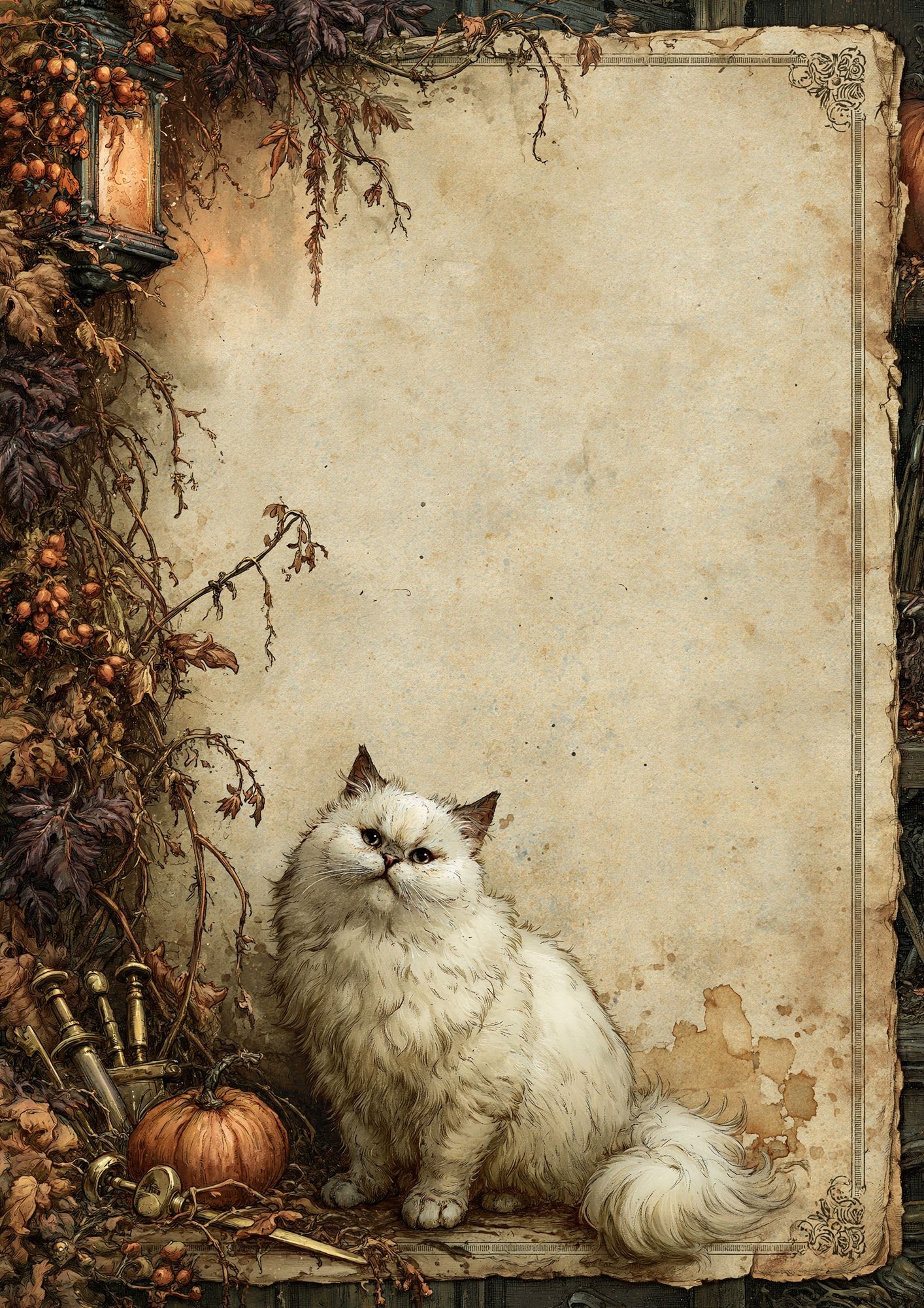 Fluffy White Cat Autumn Poster. poster — animals art