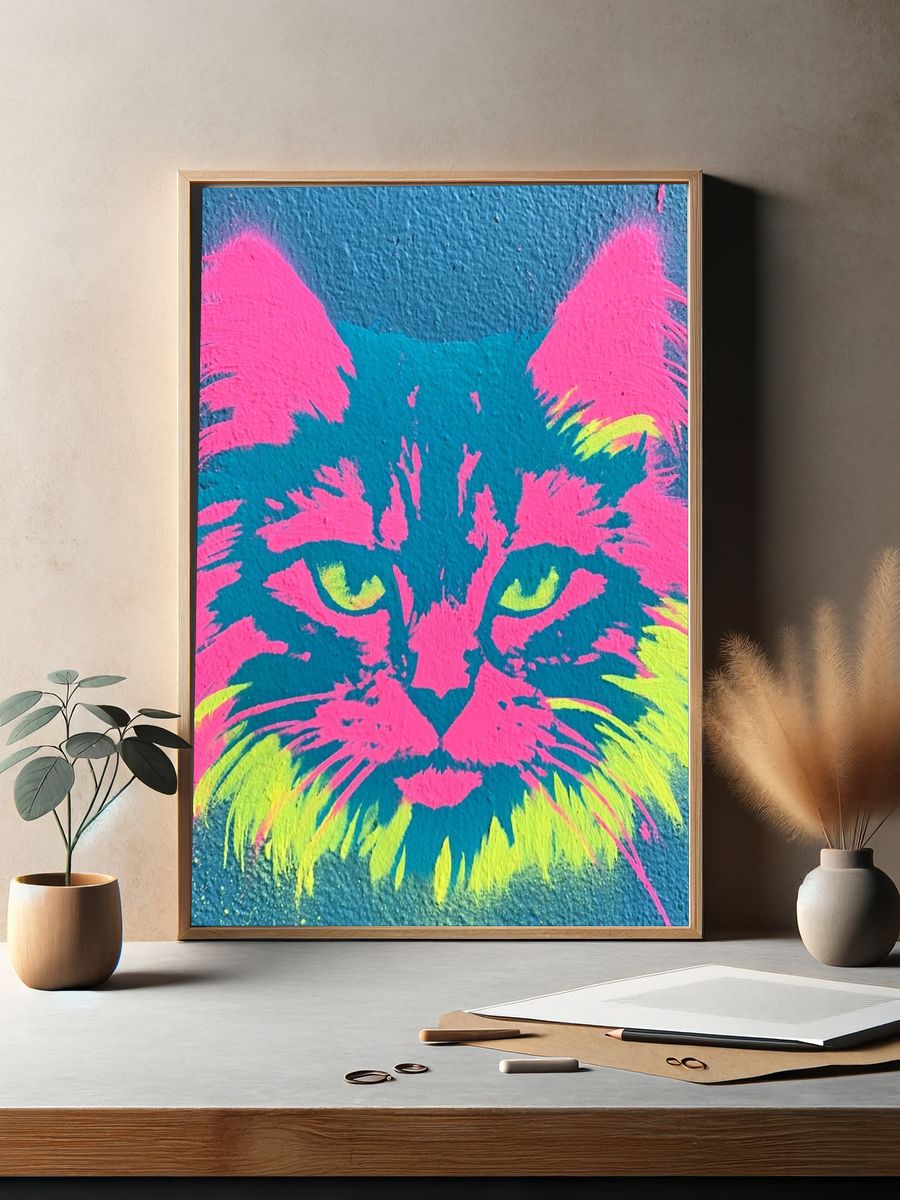 Neon Cat Street-Art Poster. — room view 2