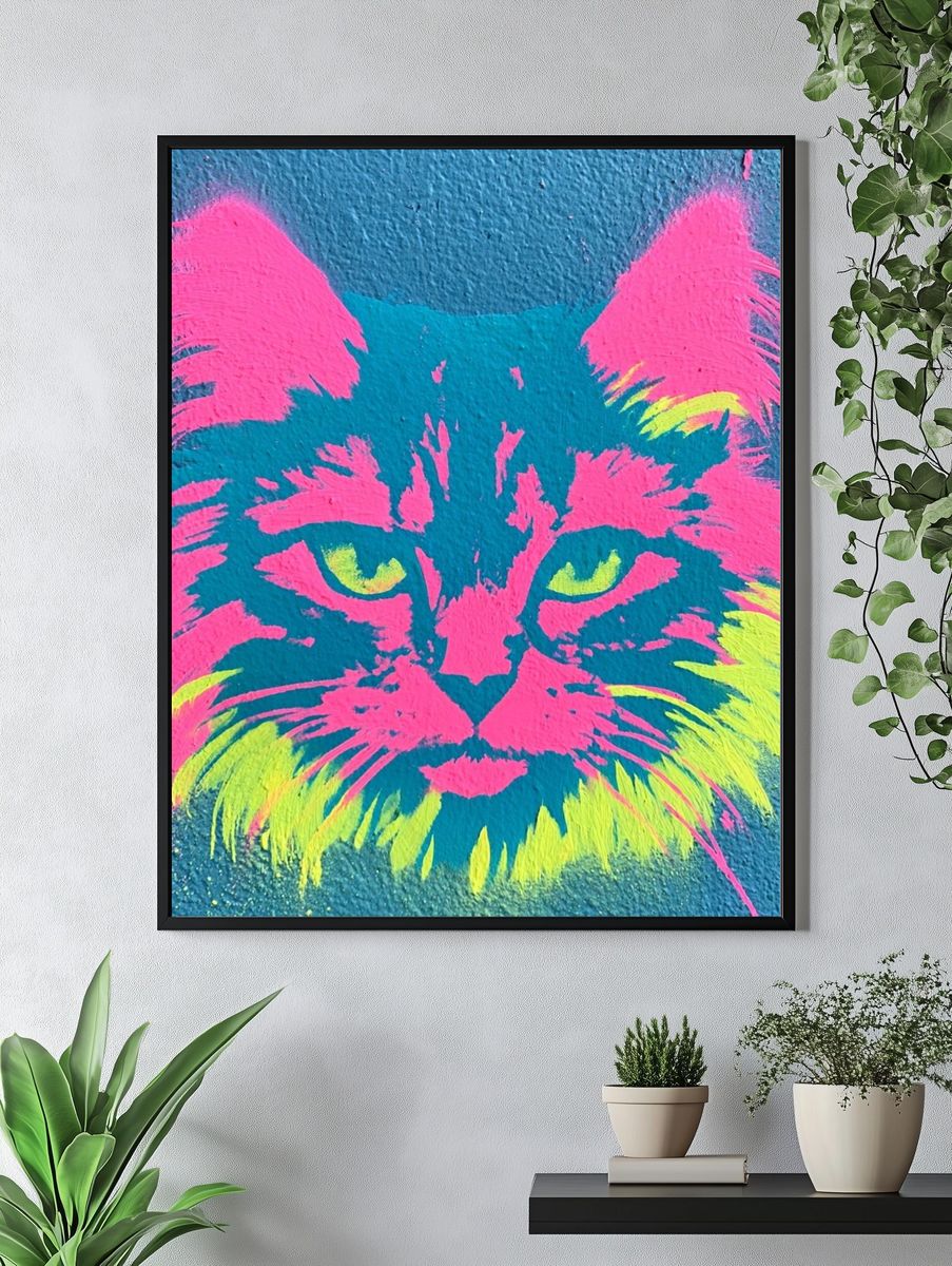 Neon Cat Street-Art Poster. — room view 4