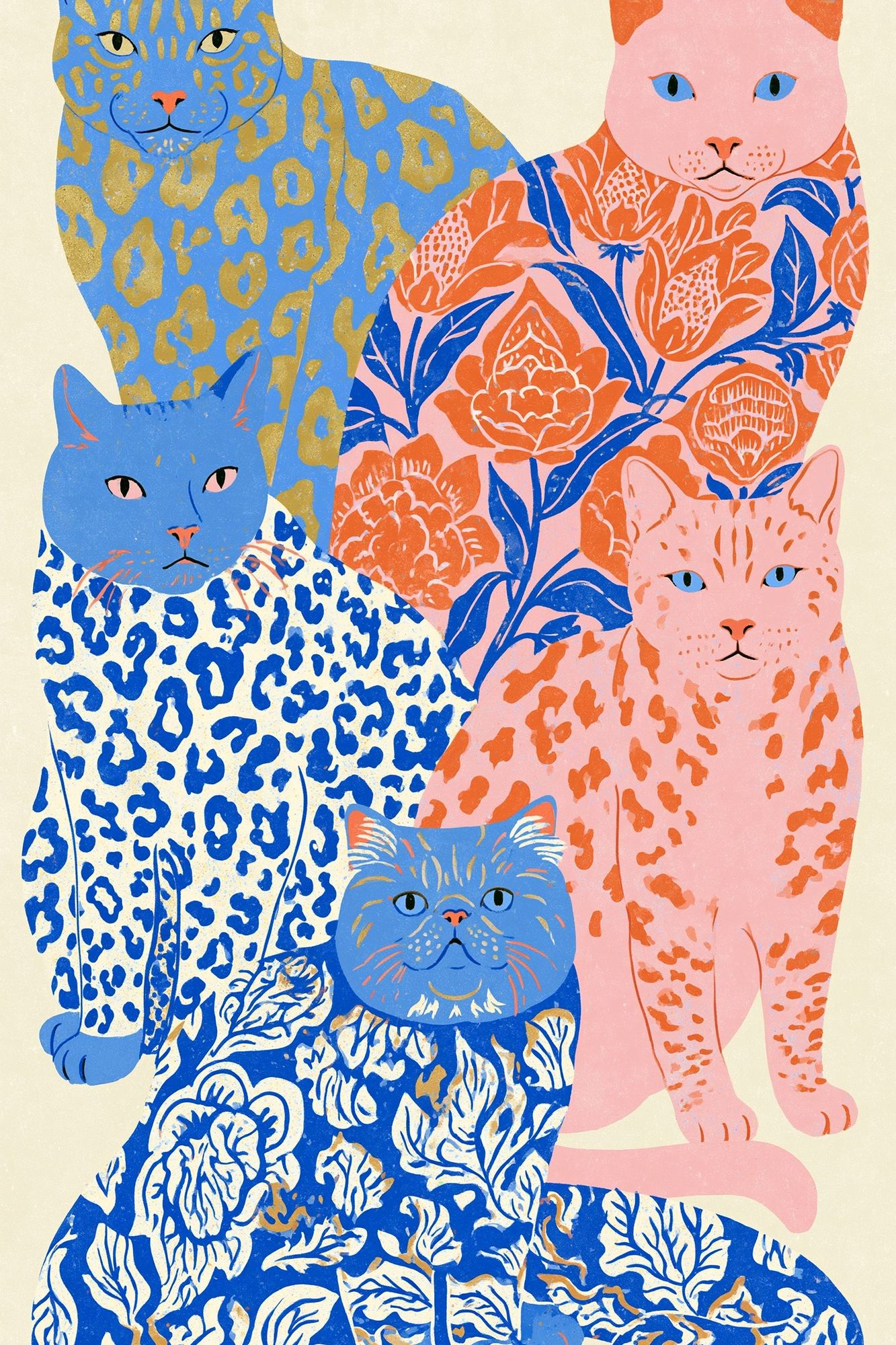 Patterned Cats Illustration Poster. poster — animals art