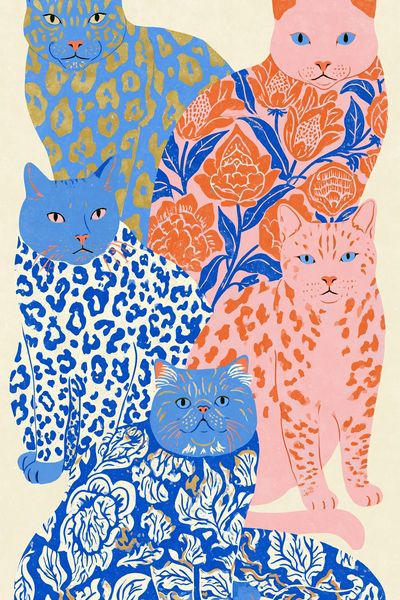 Patterned Cats Illustration Poster.