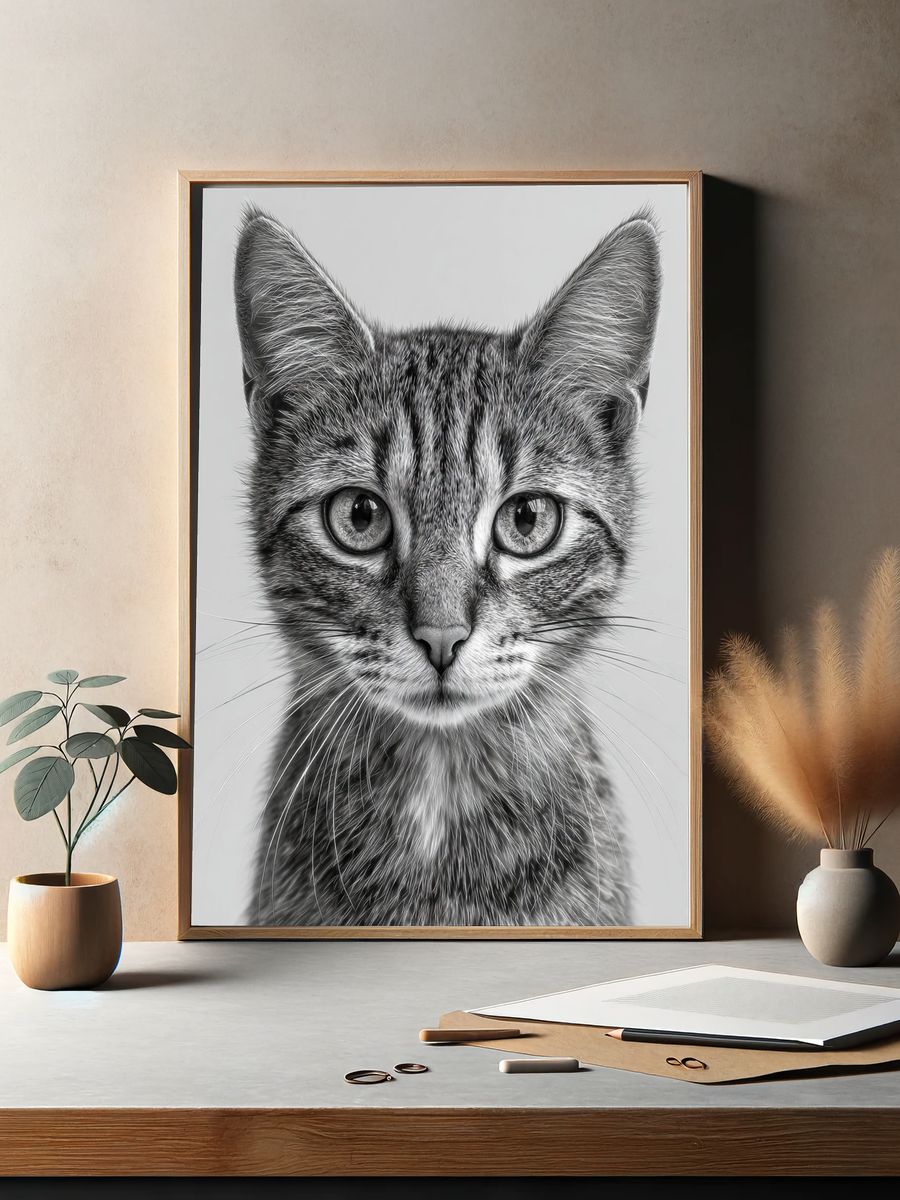 Cat Portrait — Black-White Print. — room view 2