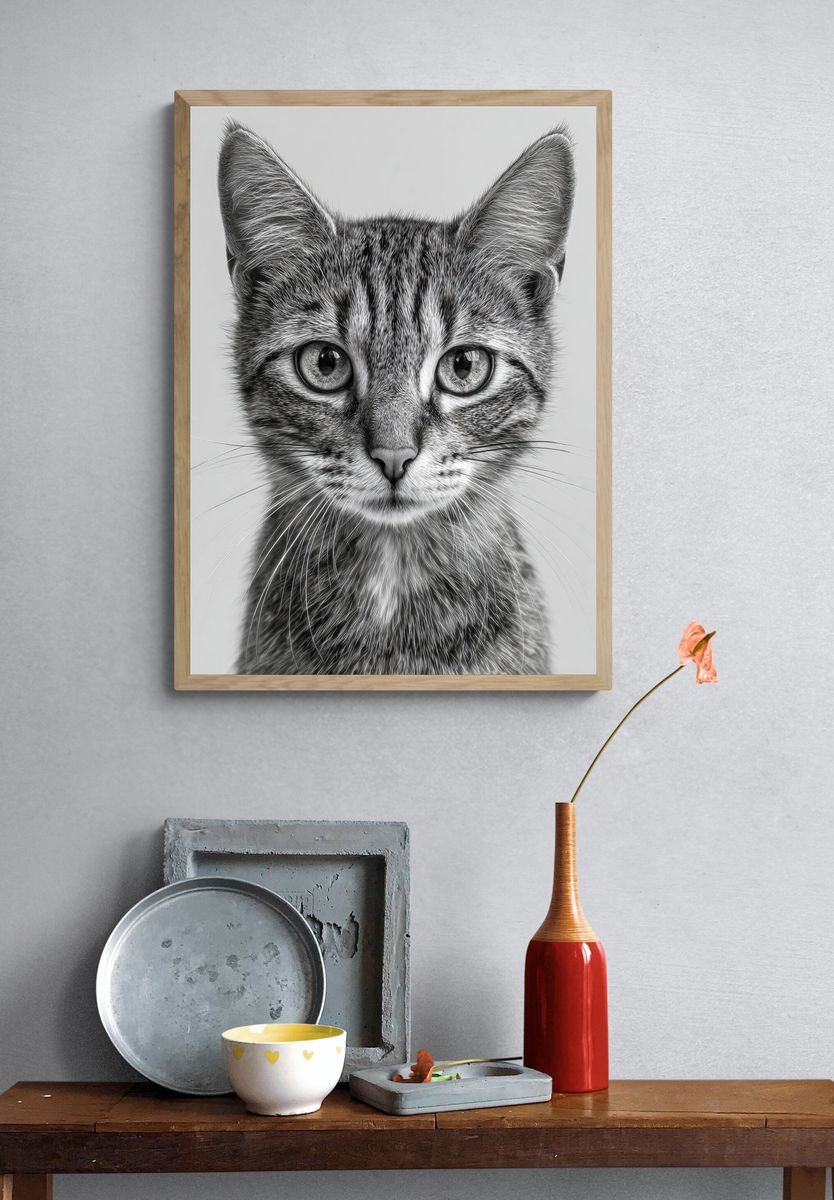 Cat Portrait — Black-White Print. — room view 3