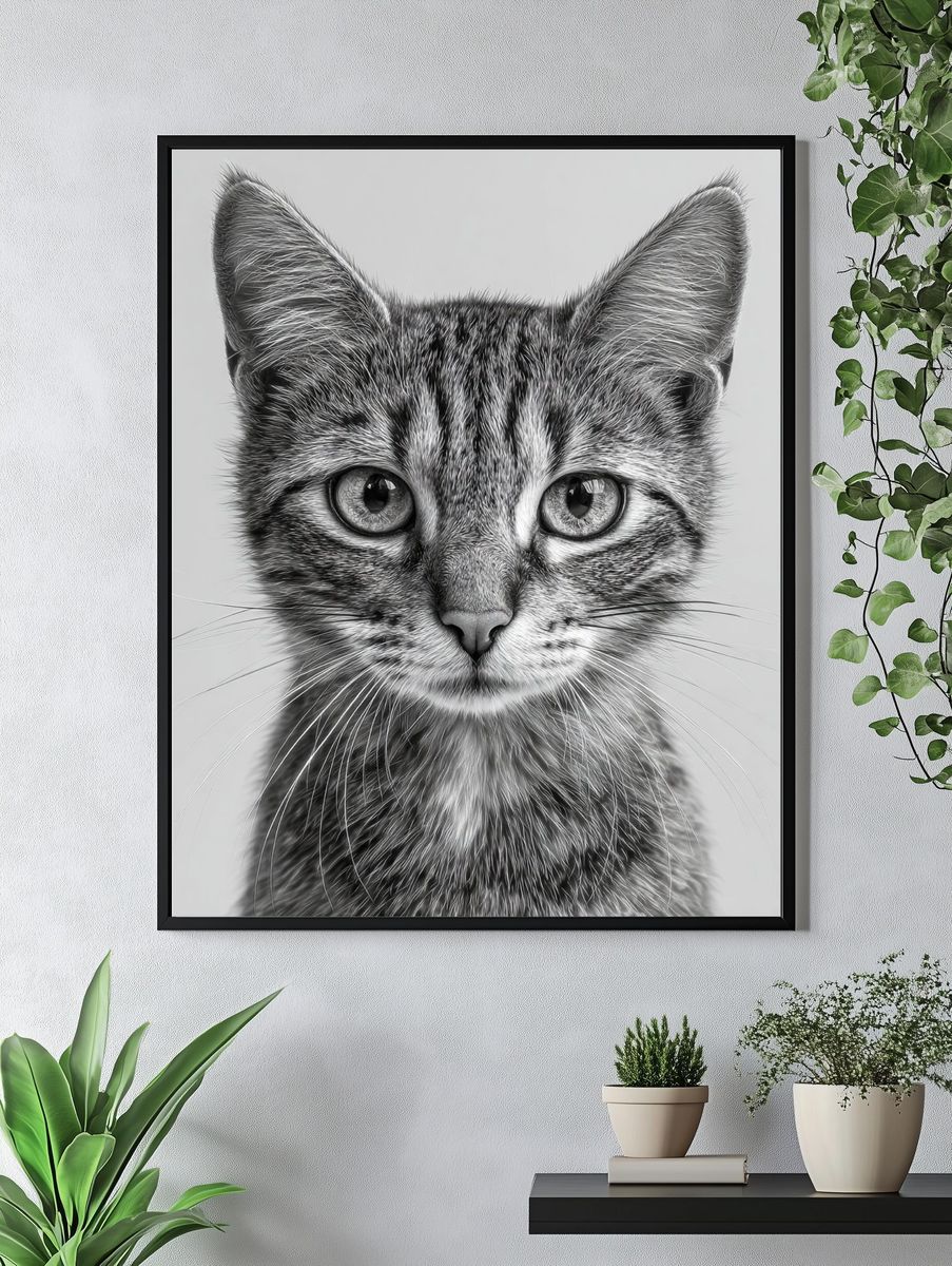 Cat Portrait — Black-White Print. — room view 4