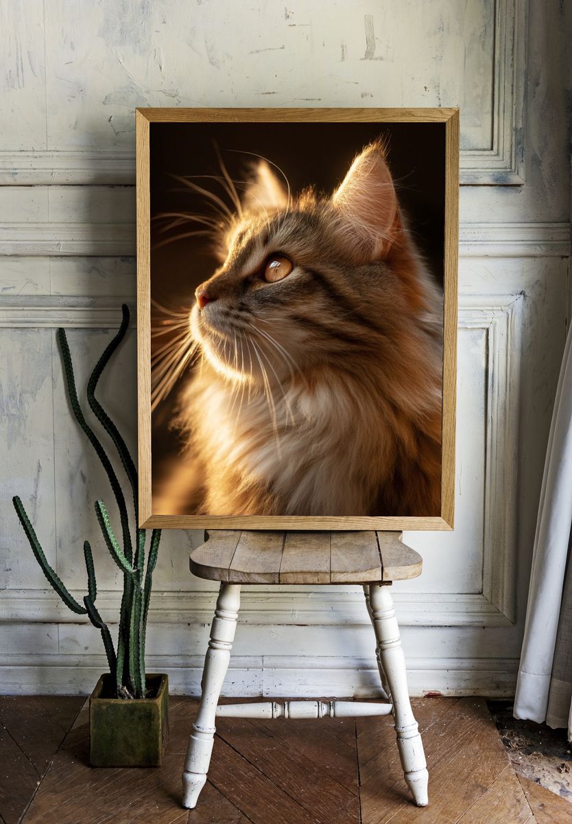 Golden Tabby Cat Portrait Print. — room view 1