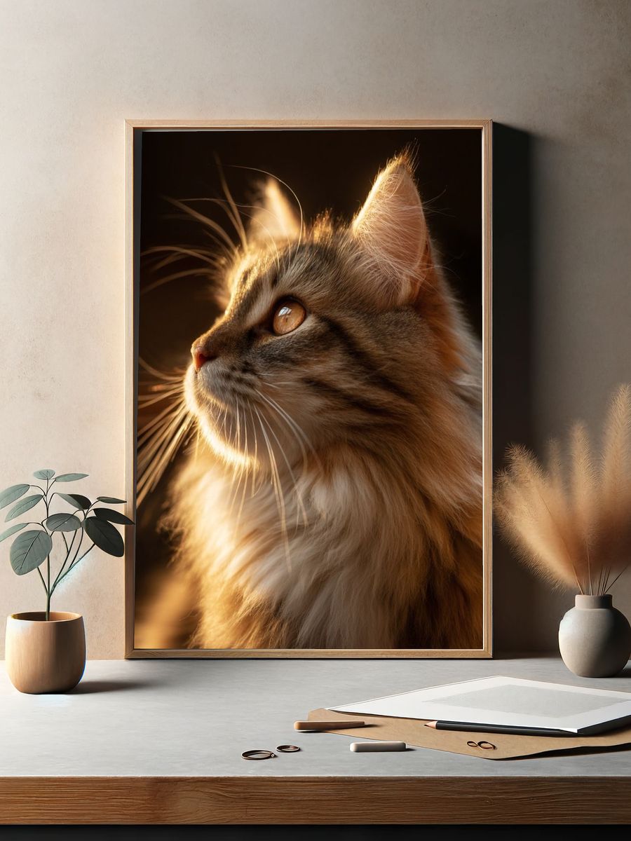 Golden Tabby Cat Portrait Print. — room view 2
