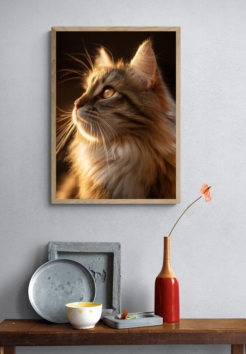 Golden Tabby Cat Portrait Print. — room view 3