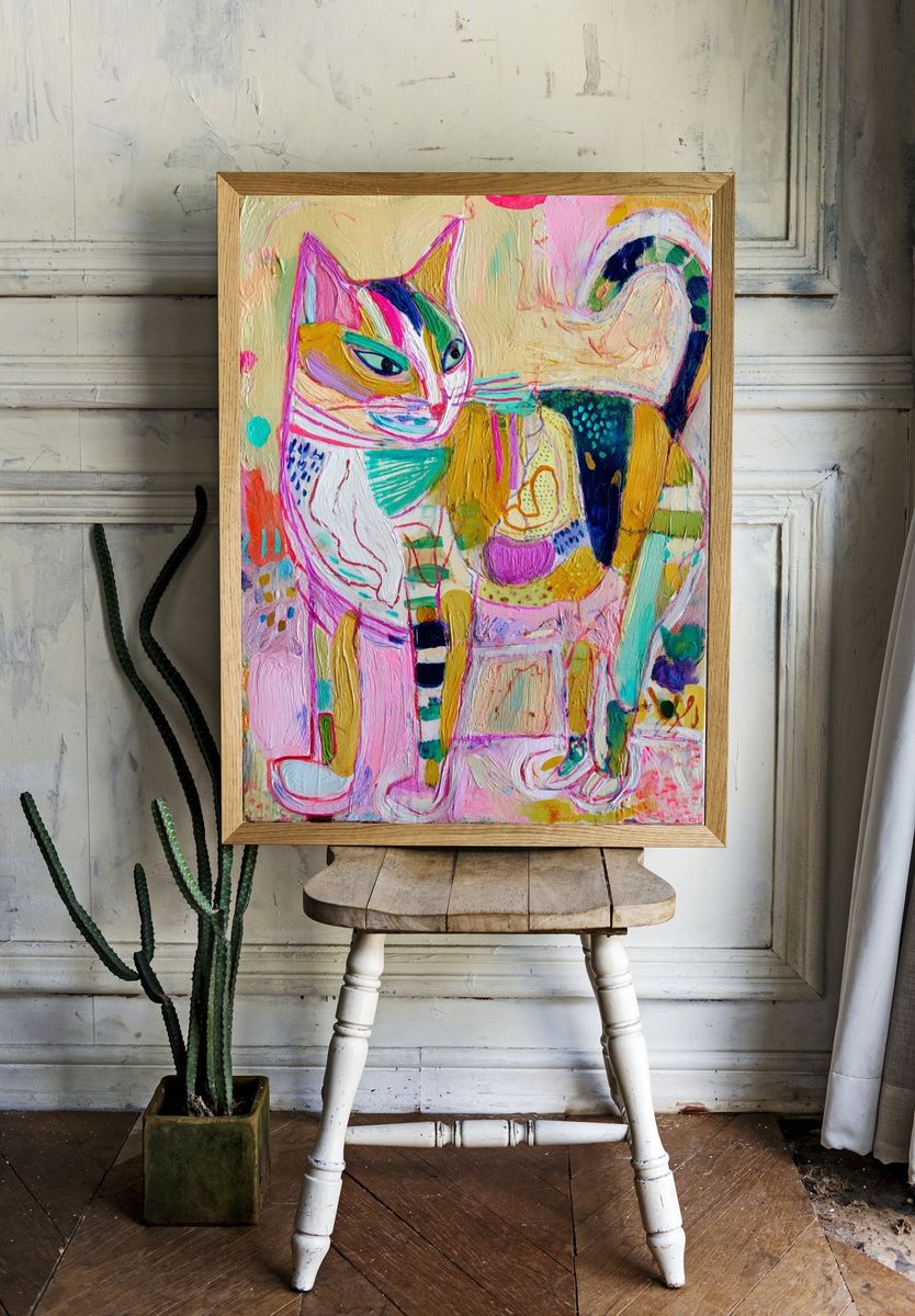 Colorful Cat — Illustration Print. — room view 1