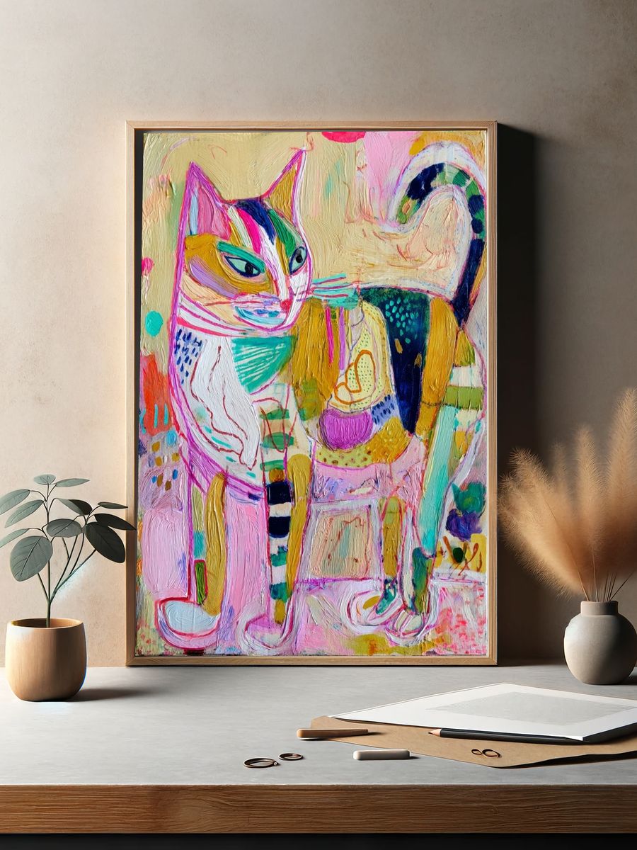 Colorful Cat — Illustration Print. — room view 2