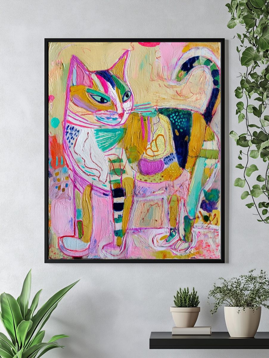 Colorful Cat — Illustration Print. — room view 4