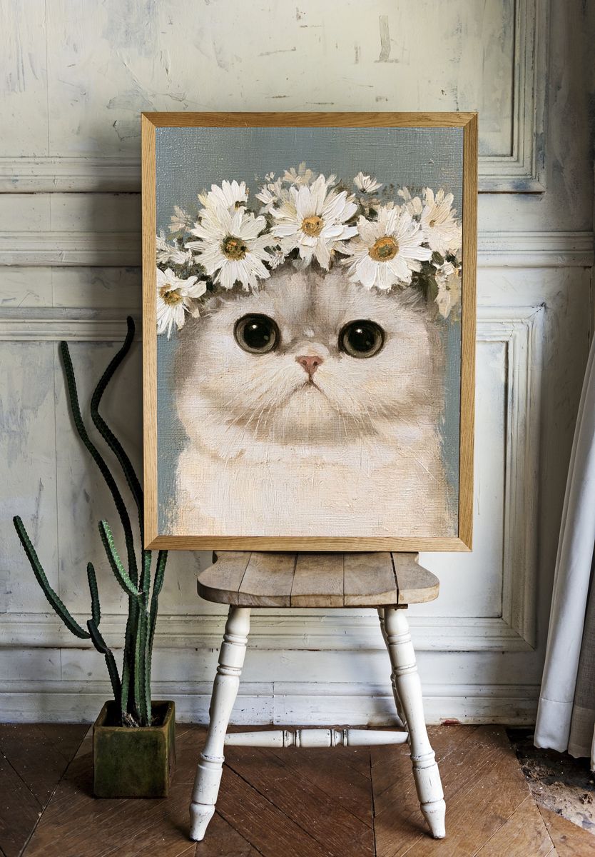 Flower Crown Cat Illustration Poster. — room view 1