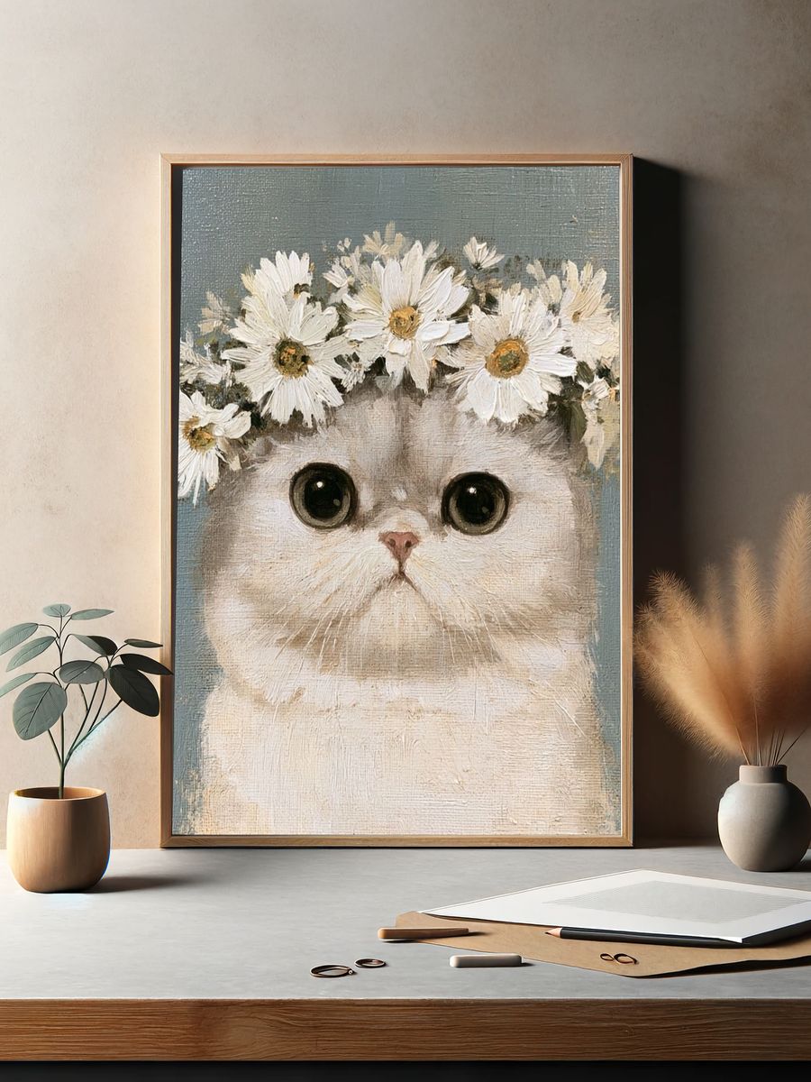 Flower Crown Cat Illustration Poster. — room view 2