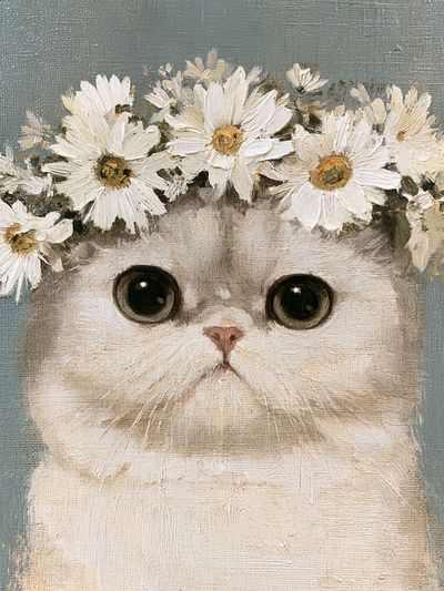 Flower Crown Cat Illustration Poster.