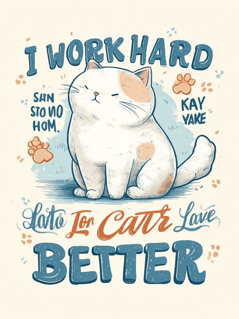 I Work Hard — Funny Cat Typography Print. poster detail