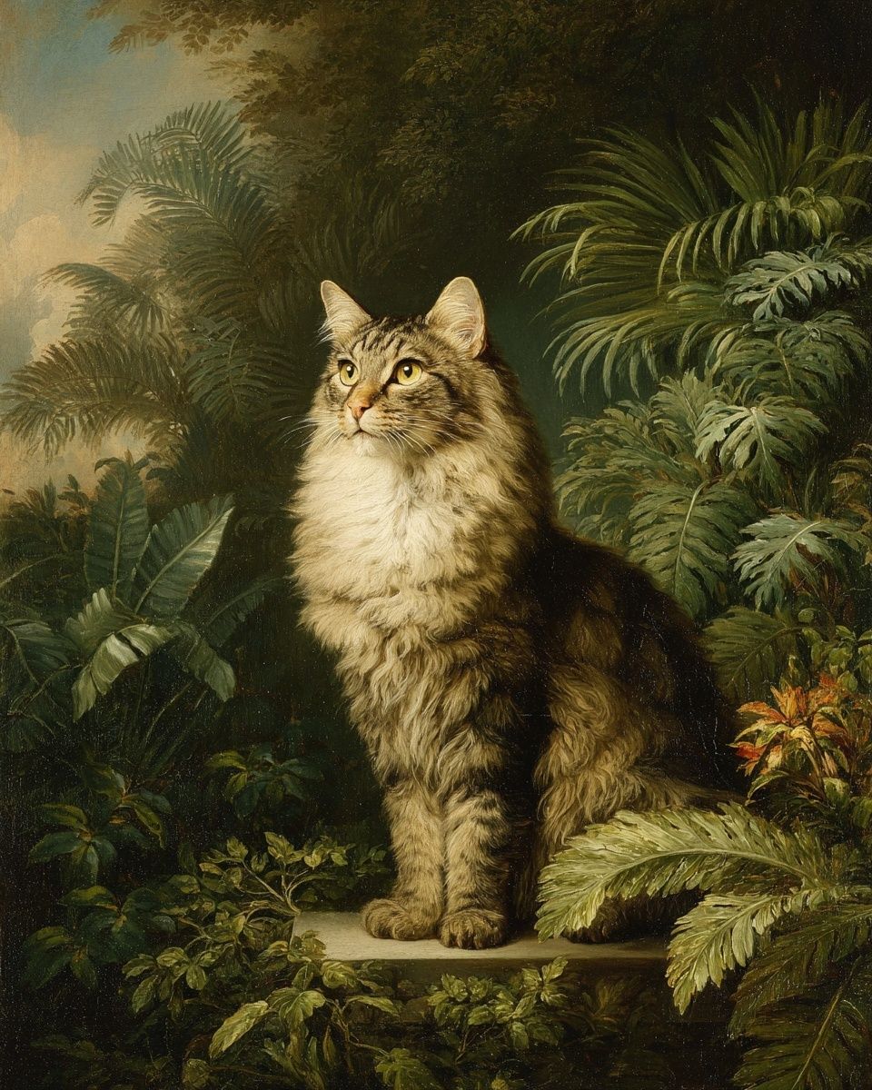 Majestic Cat in Lush Greenery — Fine Art Print. poster detail