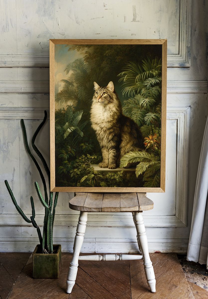 Majestic Cat in Lush Greenery — Fine Art Print. — room view 1