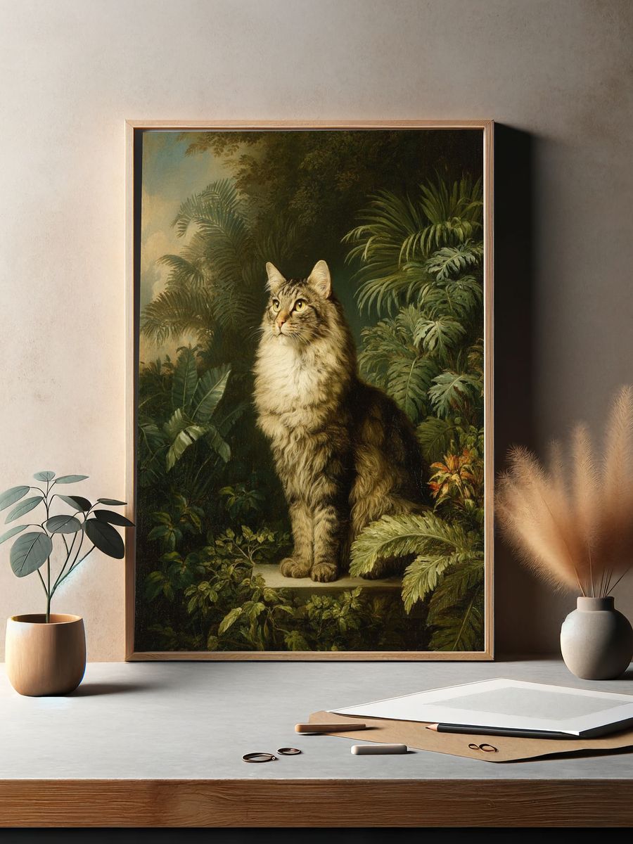 Majestic Cat in Lush Greenery — Fine Art Print. — room view 2