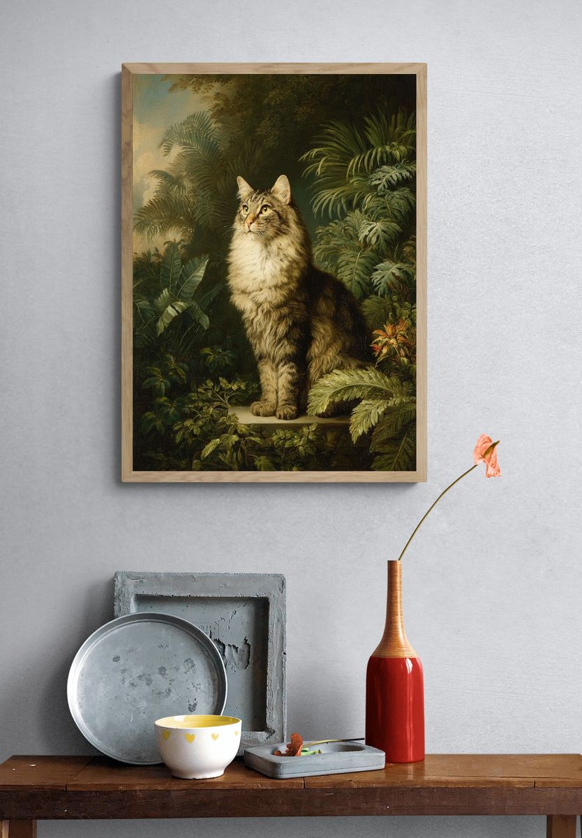 Majestic Cat in Lush Greenery — Fine Art Print. — room view 3
