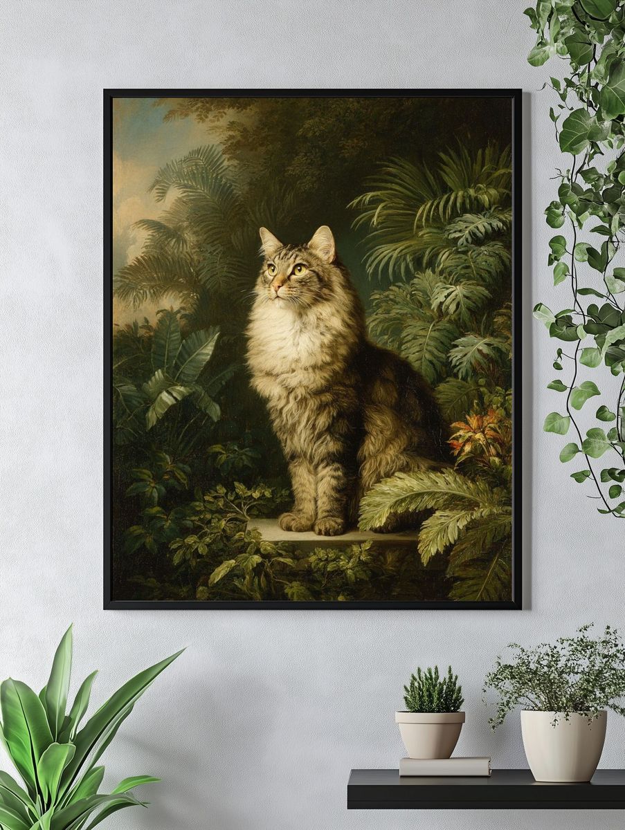 Majestic Cat in Lush Greenery — Fine Art Print. — room view 4