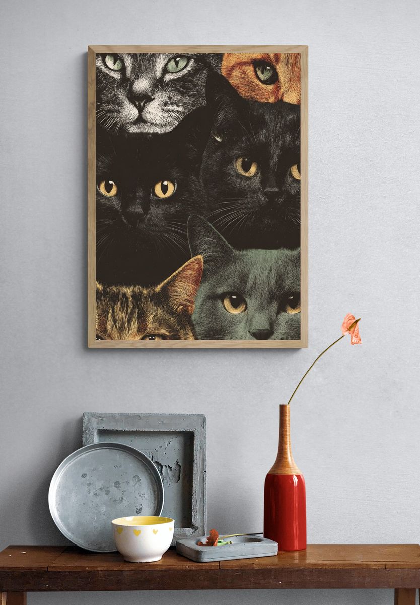 Cat Faces Illustration Poster. — room view 3
