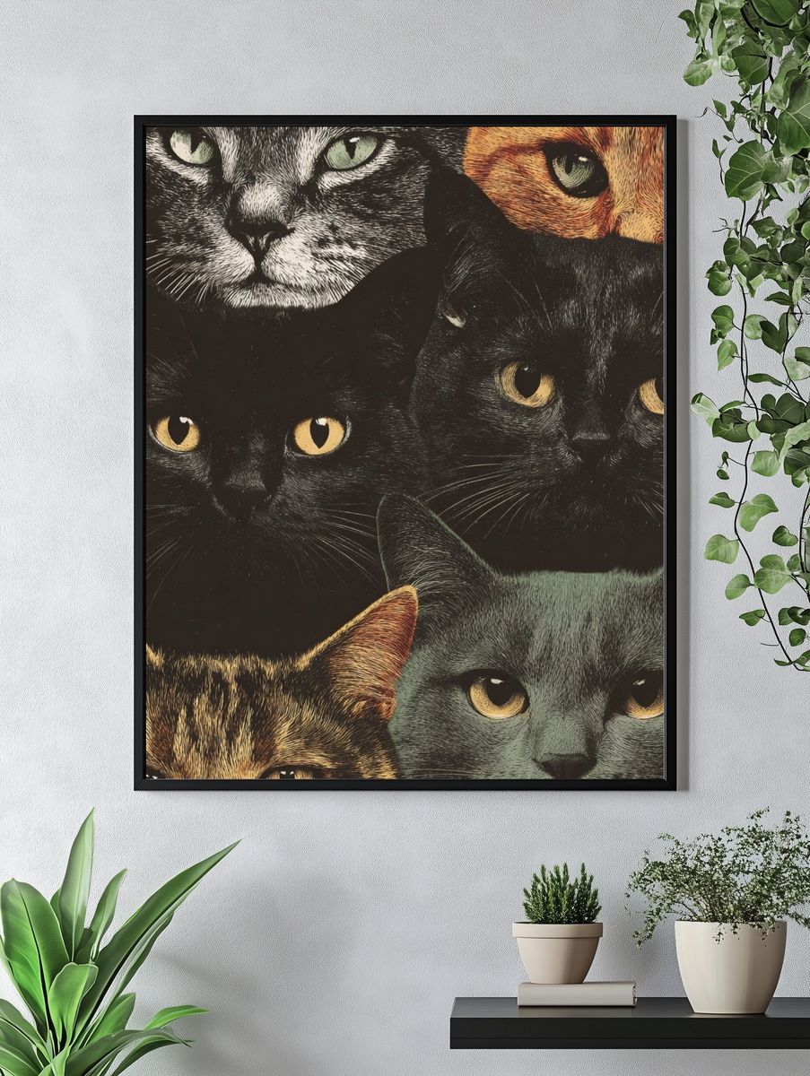 Cat Faces Illustration Poster. — room view 4