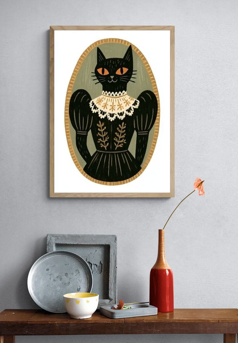 Black Cat Portrait Illustration Poster. — room view 3