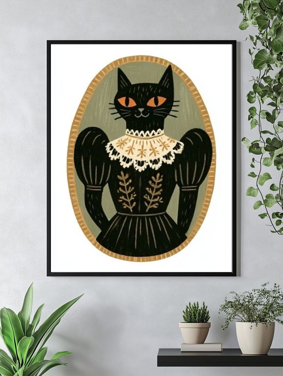 Black Cat Portrait Illustration Poster. — room view 4