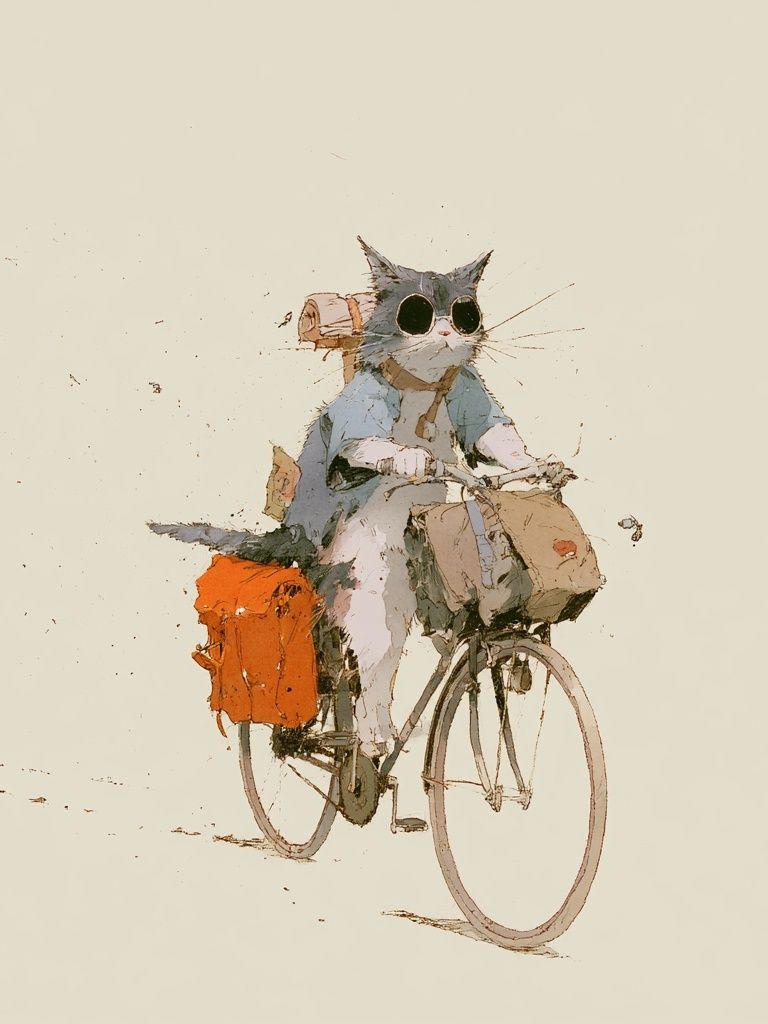 Cat on Bicycle Illustration Poster. poster — illustration art