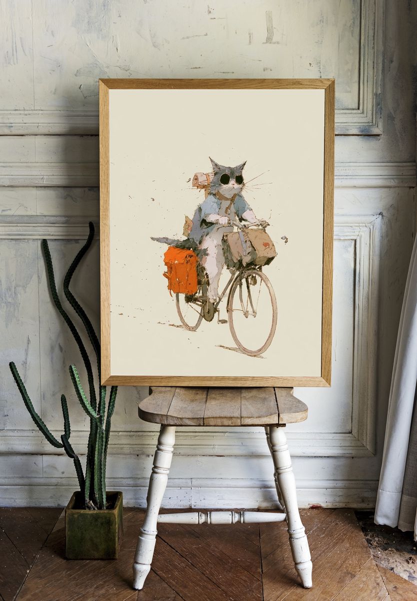 Cat on Bicycle Illustration Poster. room preview