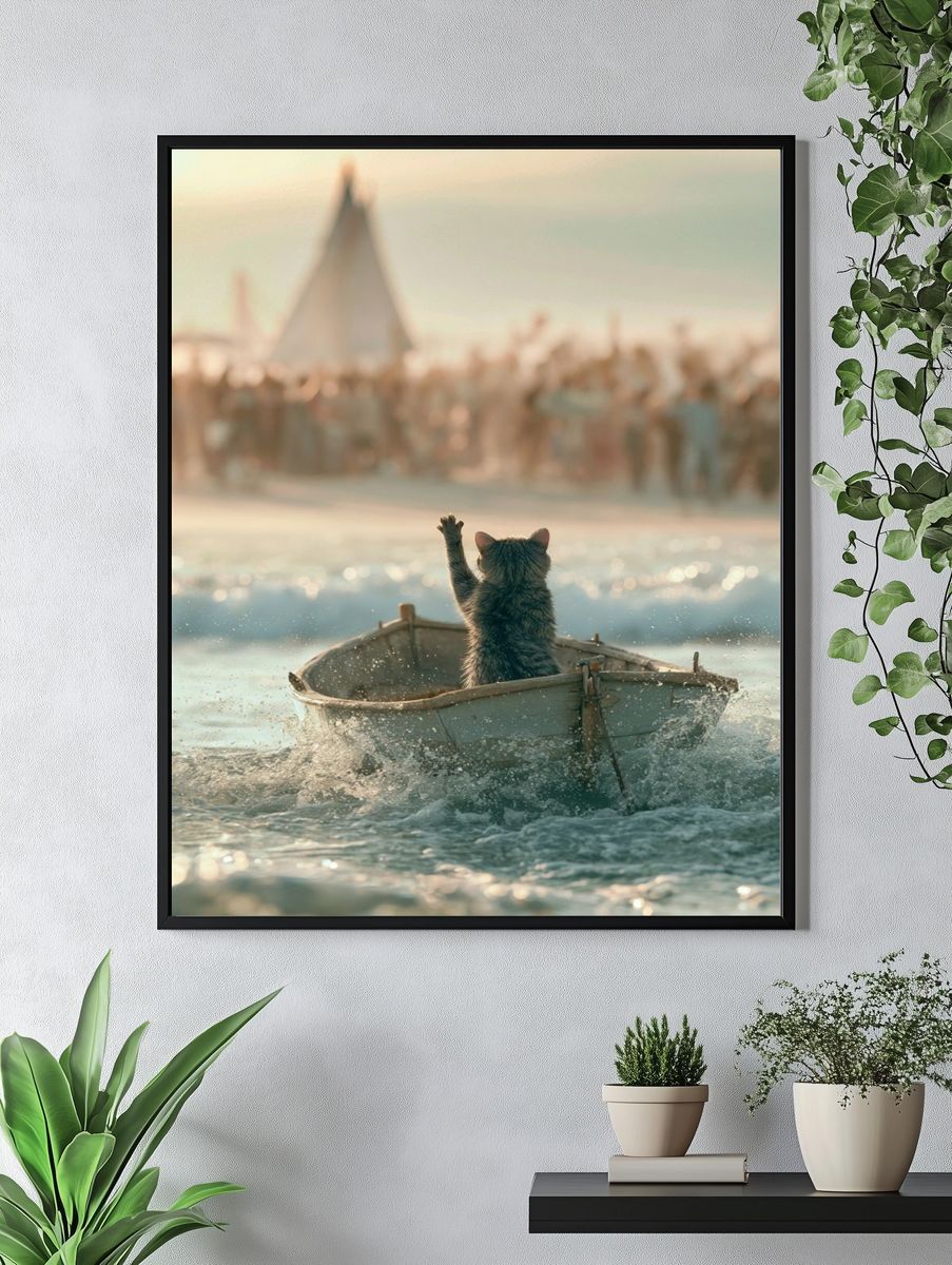 Cat in Boat Photography Poster. — room view 4