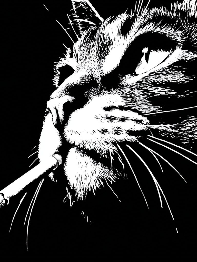 Smoking Cat Portrait Print. poster detail