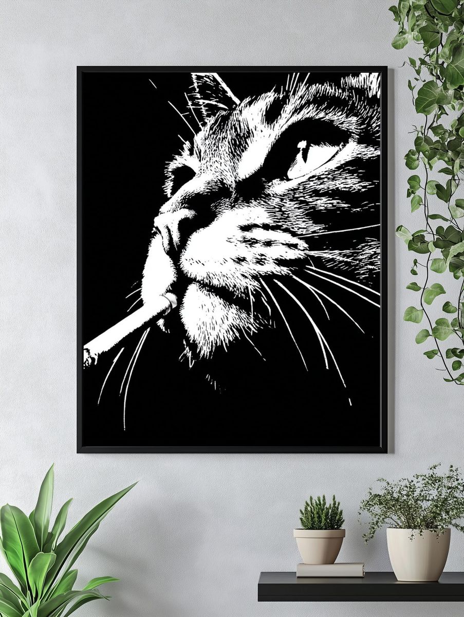 Smoking Cat Portrait Print. — room view 4